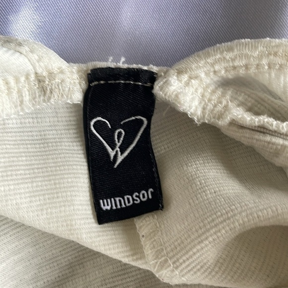 Windsor Cream Silver Gold Jacquard Dress Deep Plunge Backless Boned Bodice Sz S - Picture 13 of 15